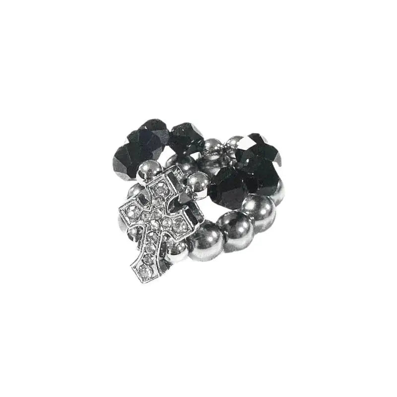 VILZSTUDIOS Gothic Double Layer Rhinestone Cross Ring