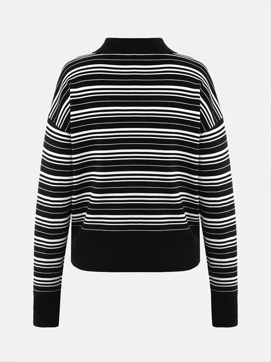 VILZSTUDIOS Retro Striped Knitted Polo Top