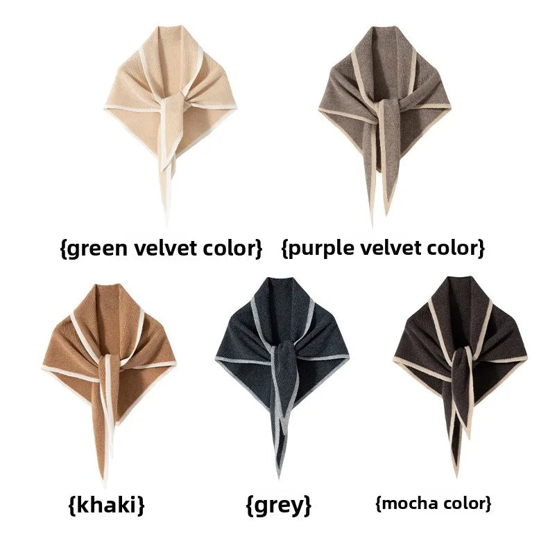 VILZSTUDIOS Imitation Cashmere Color Blocked Knitted Triangle Scarf Versatile Comfortable Soft Neck Protecting Thickened  Warm Shawl Scarf