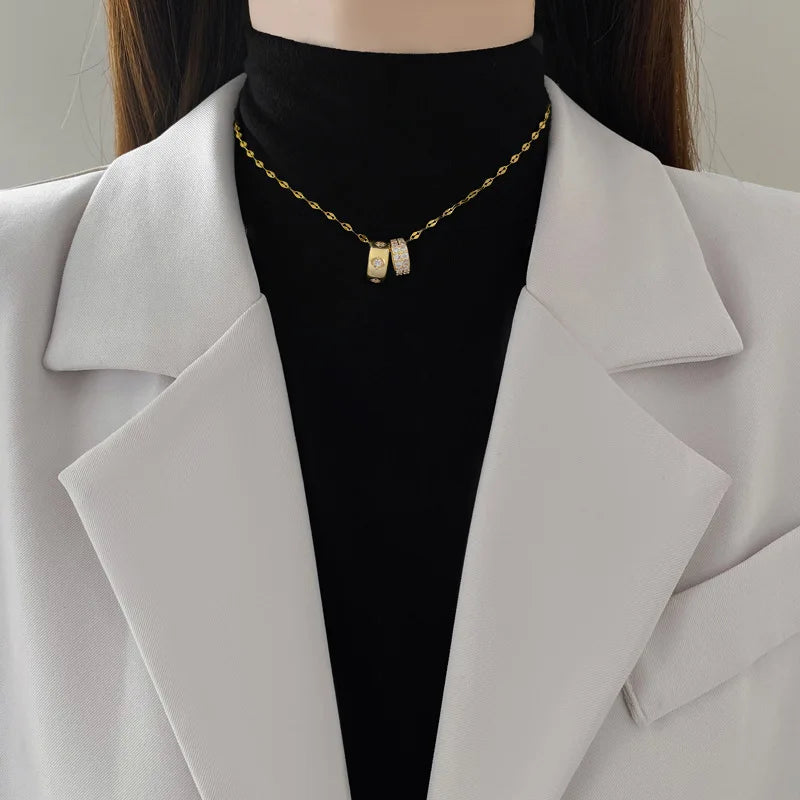 VILZSTUDIOS Titanium Steel Double Ring Necklace
