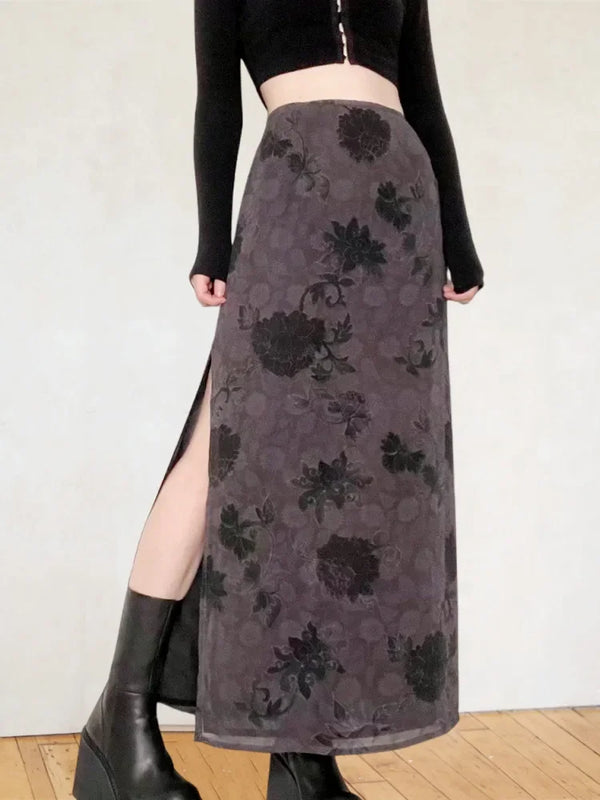 High-Waist Split Floral Skirts Bohemian