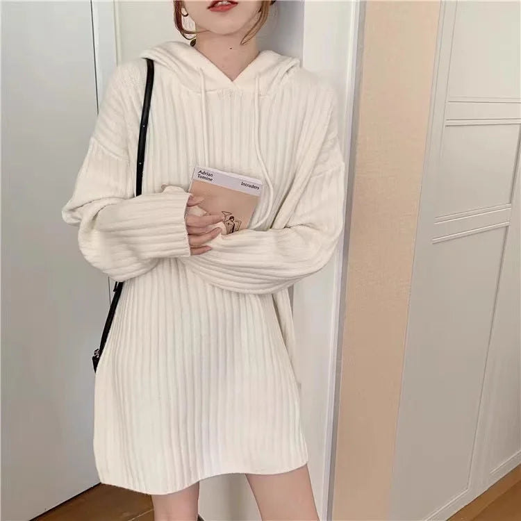VILZSTUDIOS Cozy Wool Knitted Hooded Mini Dress