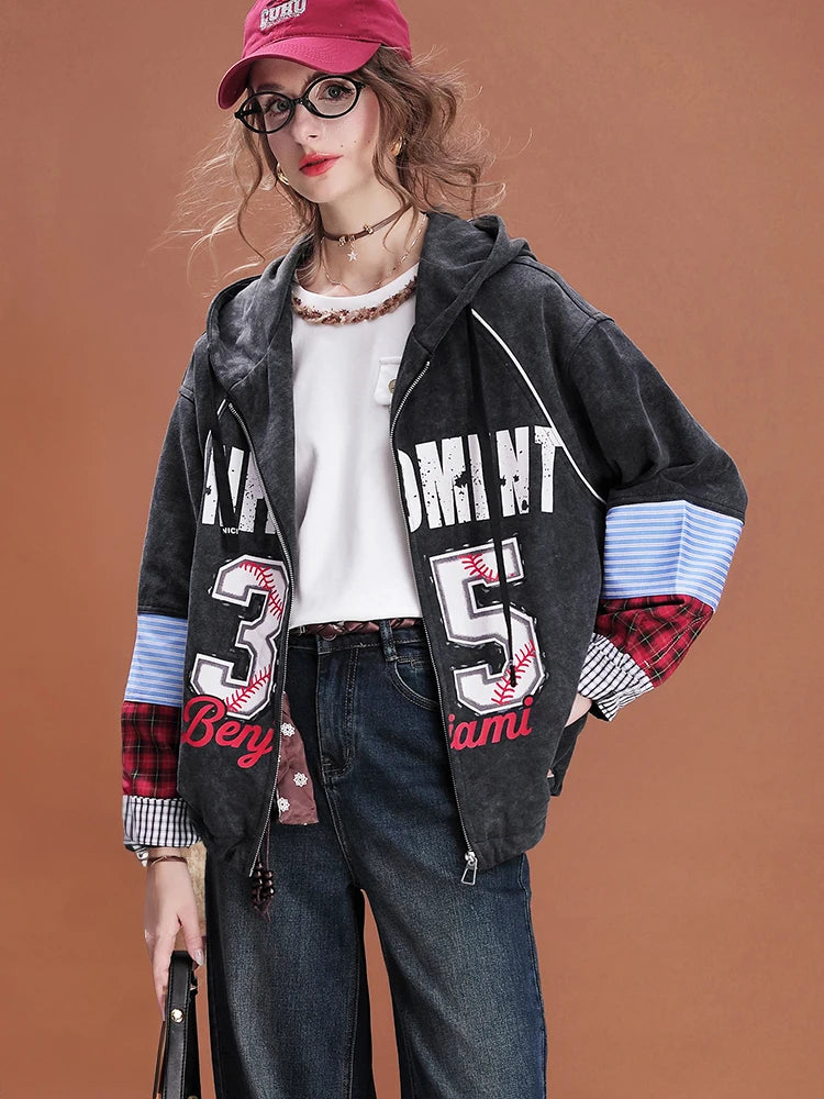 VILZSTUDIOS Vintage Patchwork Loose Fit Hoodie