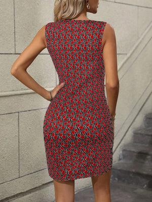 VILZSTUDIOS Floral Print Ruffled Sleeveless Bodycon Dress