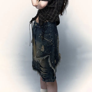 VILZSTUDIOS Vintage Grunge Aesthetic Distressed Denim Jeans