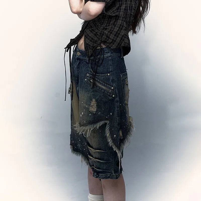 VILZSTUDIOS Vintage Grunge Aesthetic Distressed Denim Jeans