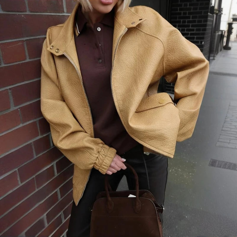 VILZSTUDIOS Stylish Loose Leather Jacket