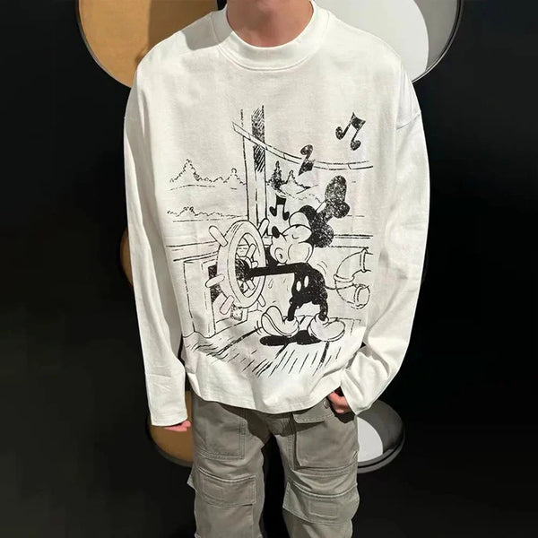 Retro Mickey Cartoon Graphic Long T-Shirt