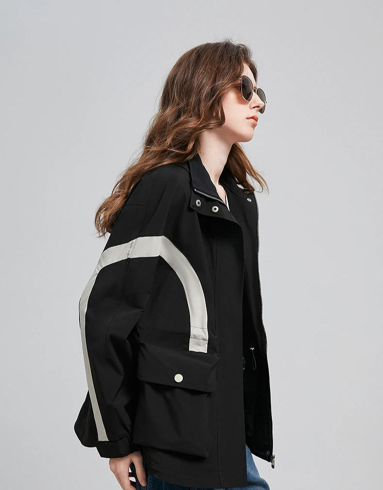VILZSTUDIOS Contrasting Splicing Zipper Khaki Windbreaker Jacket