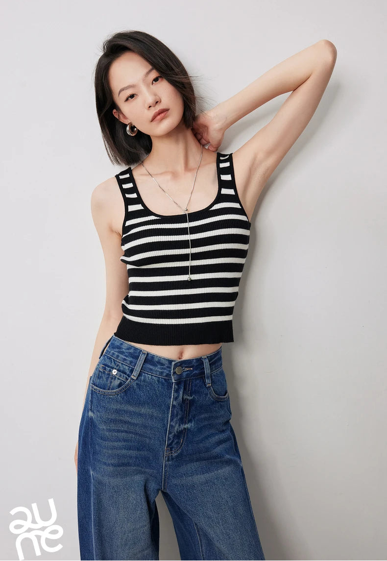 VILZSTUDIOS Striped U Neck Knitted Tank