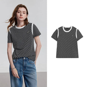 VILZSTUDIOS Striped Short Sleeve Casual T-Shirt