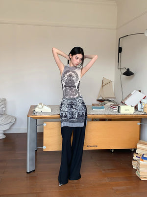 VILZSTUDIOS Snake Graphic Sleeveless Mesh Turtleneck Tank Top