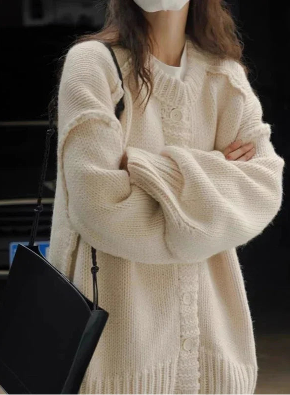 VILZSTUDIOS Fuzzy Warm Knit Button-Up Cardigan