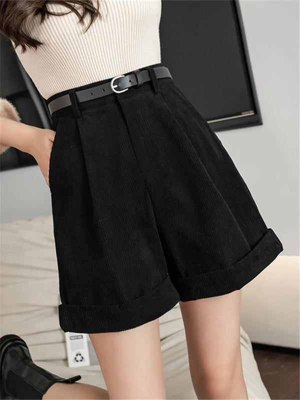 Chic Corduroy High Waist Wide Shorts