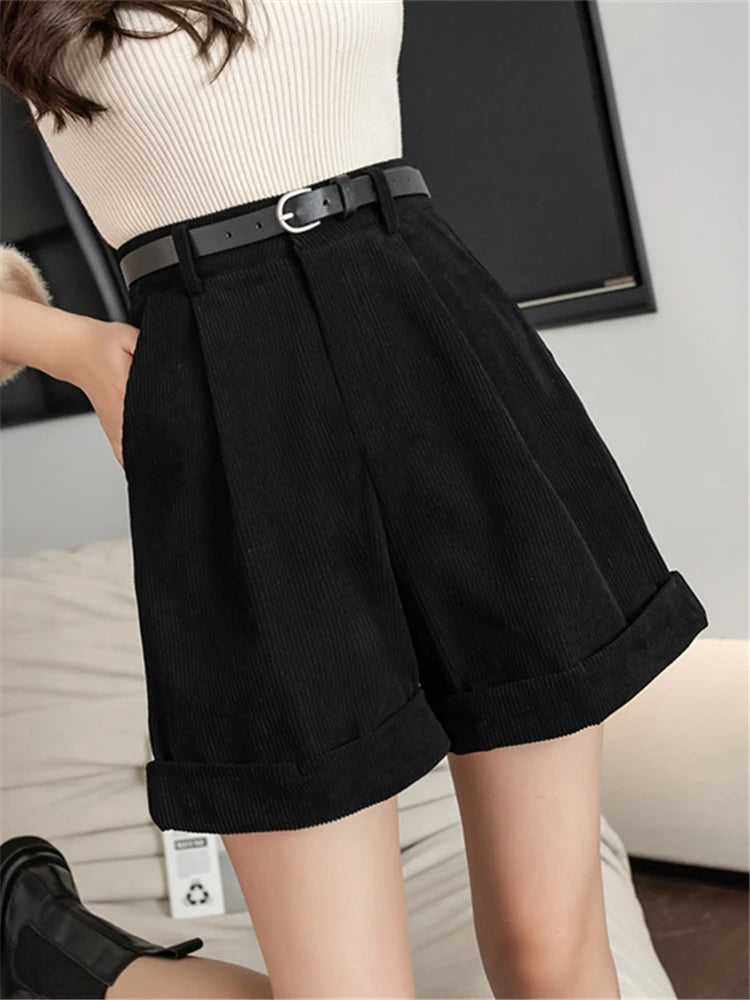 VILZSTUDIOS Chic Corduroy High Waist Wide Shorts