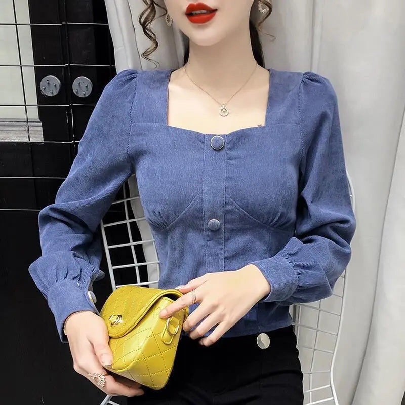 VILZSTUDIOS Cozy Corduroy Long Sleeve Women Blouse