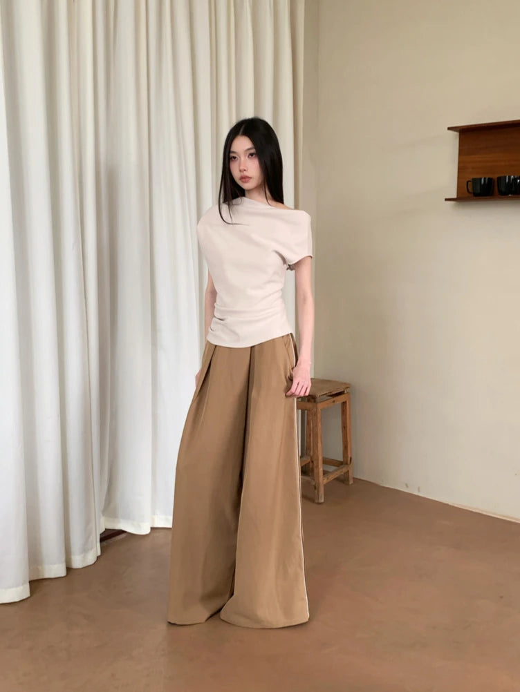 VILZSTUDIOS Stylish Off-Shoulder Solid T-Shirt with Wide Leg Pants