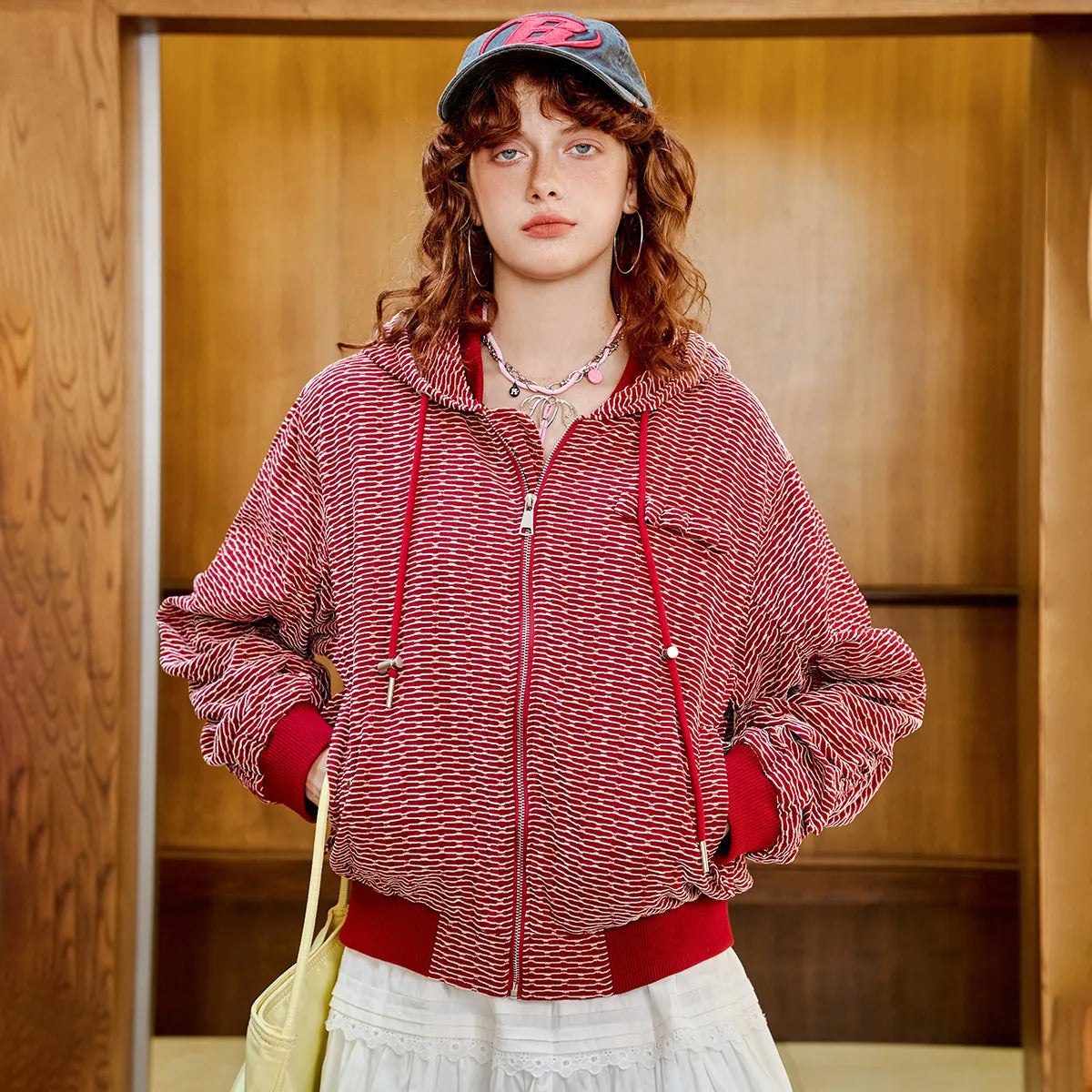 VILZSTUDIOS Edgy Casual Patterned Hooded Jacket