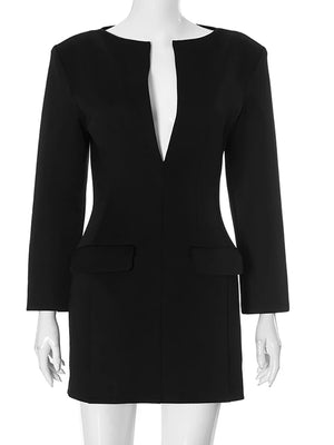 VILZSTUDIOS Sexy Deep V Neck Black Dress