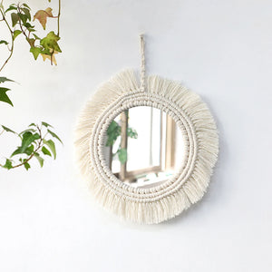VILZSTUDIOS Boho Macrame Wall Mirror Home Decor Decorative Mirrors Aesthetic Room Decor Wall Mirrors for Living Room Bathroom Decoration