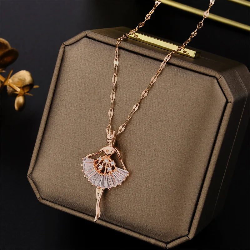 VILZSTUDIOS Crystal Zircon Charm Dancing Ballerina Necklace