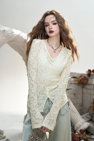 VILZSTUDIOS French V-Neck Lace Top