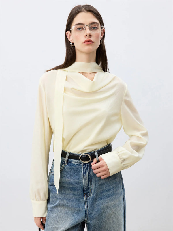 Elegant Light Yellow Long Sleeve Blouse