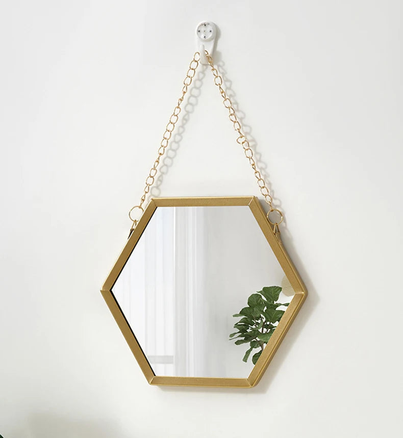 VILZSTUDIOS Hexagon Shape Decorative Mirror Wall Decor Makeup Hanging Mirror Bathroom Cosmetic Mirror Bedroom Room Wall Decoration