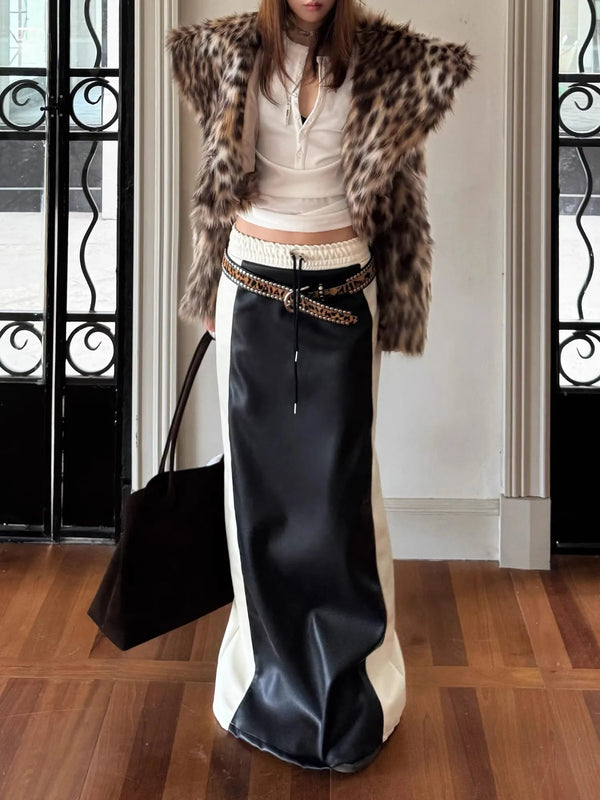 Lautaro Spring Patchwork Leather Maxi Skirt