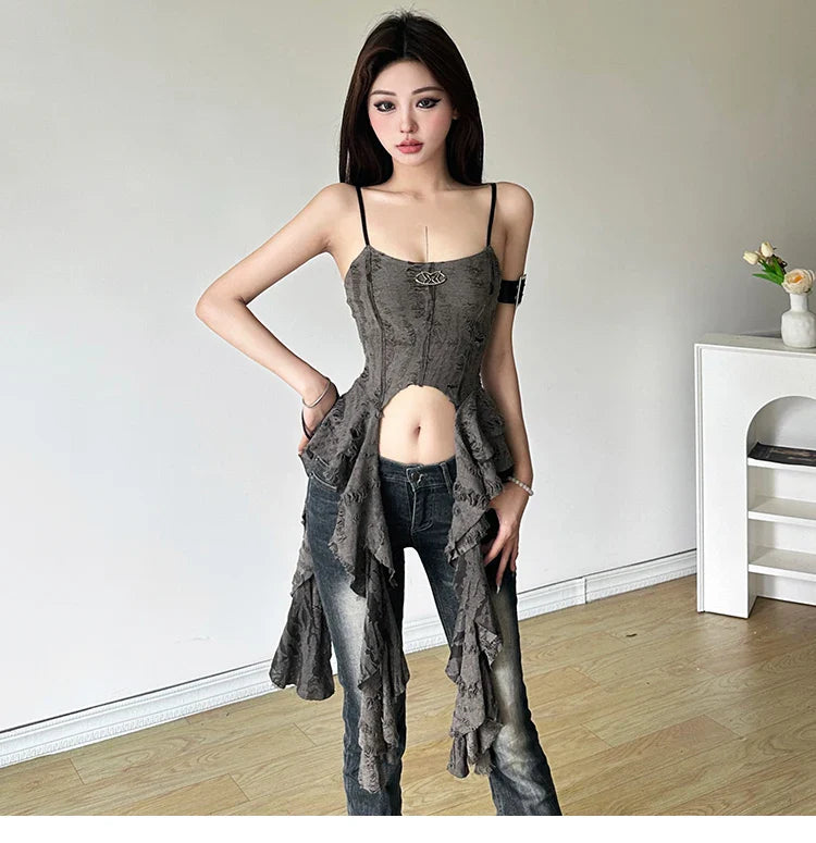 VILZSTUDIOS Ruched Satin Corset Crop Top