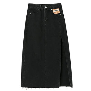 VILZSTUDIOS Vintage Denim Midi Skirt With Slit