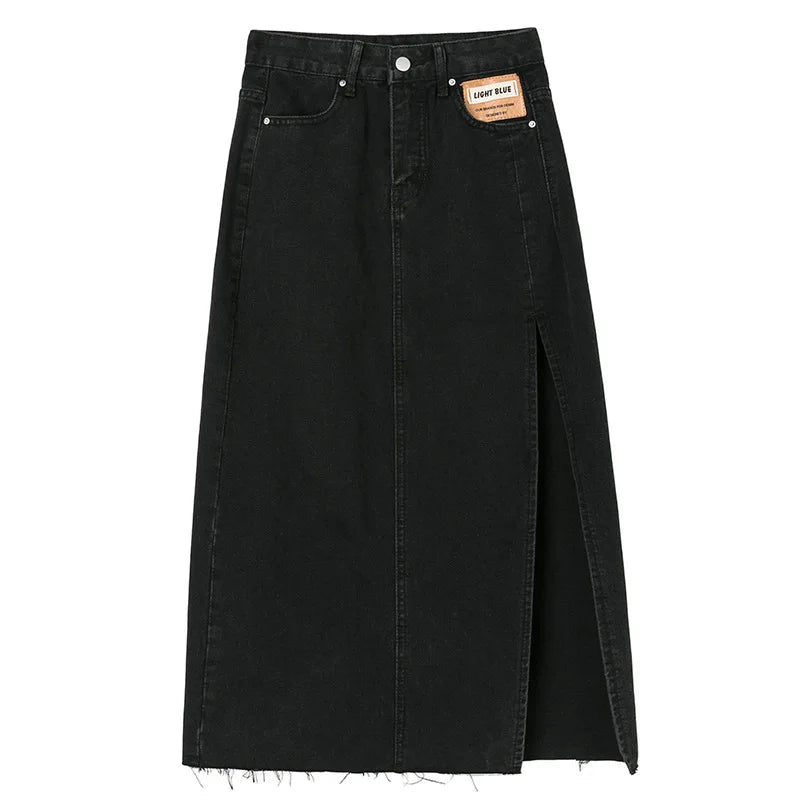 VILZSTUDIOS Vintage Denim Midi Skirt With Slit
