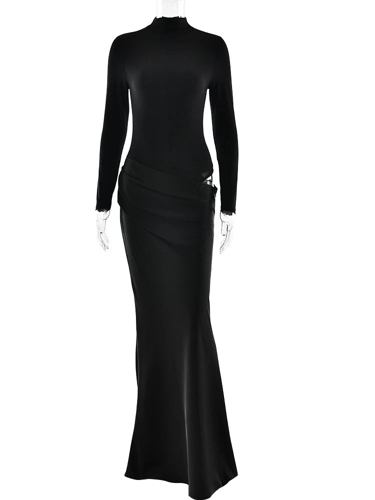 VILZSTUDIOS Satin Sexy Hollow Out Zipper Maxi