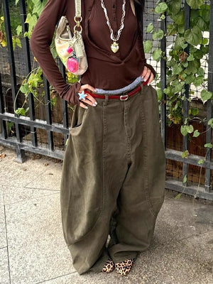 VILZSTUDIOS High Quality Military Green Curved Pants