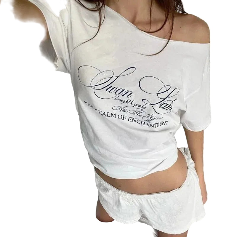 VILZSTUDIOS Oversized Printed Off Shoulder T-Shirt