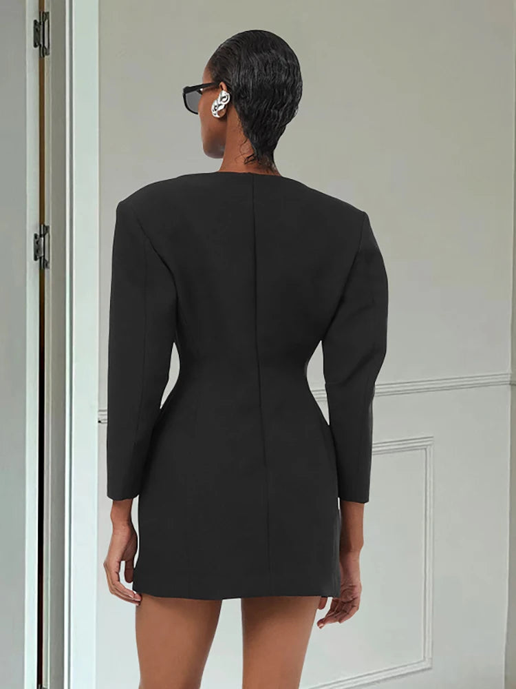 VILZSTUDIOS Sexy Deep V Neck Black Dress
