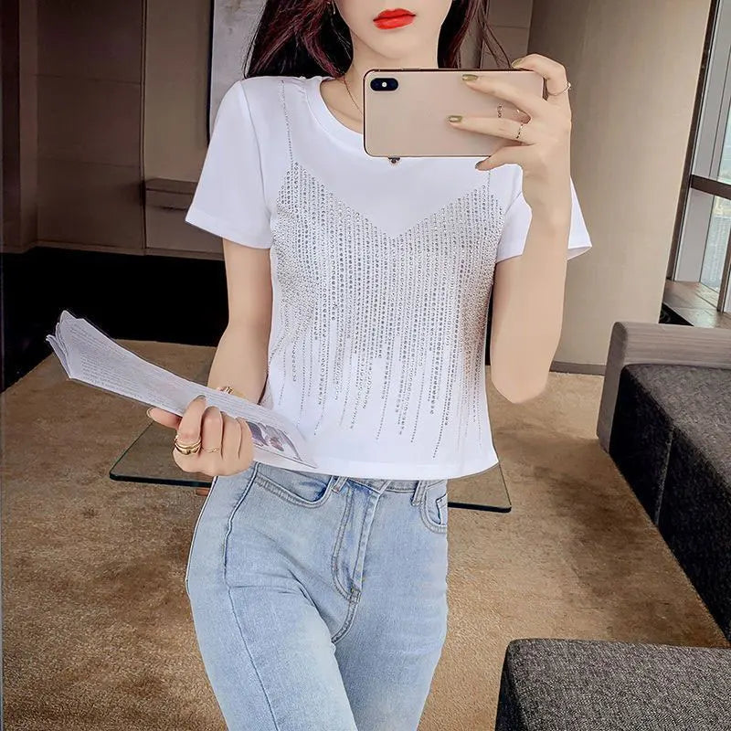 VILZSTUDIOS Shiny Diamond Sequin Slim Fit T-Shirt