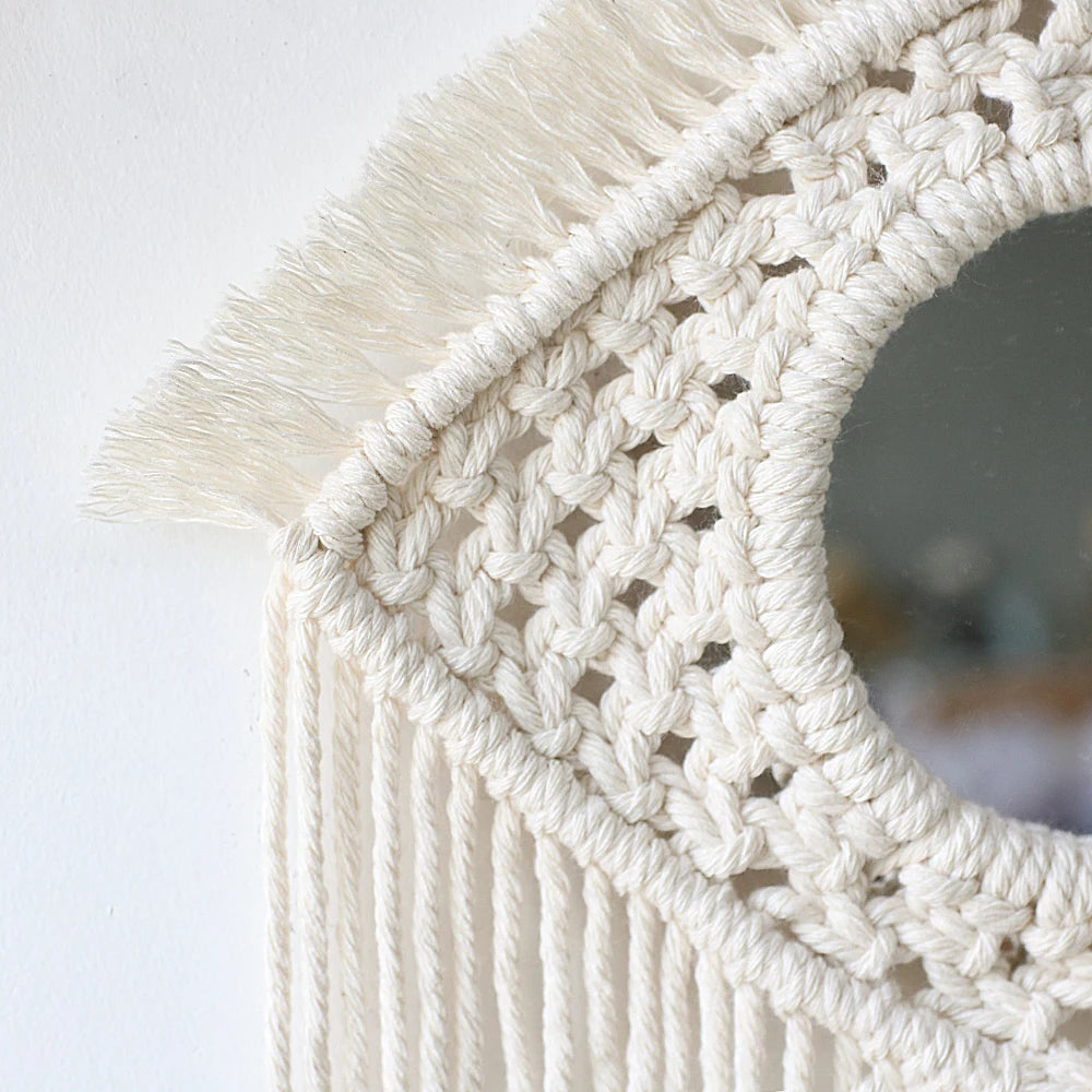 VILZSTUDIOS Boho Macrame Wall Mirror Home Decor Decorative Mirrors Aesthetic Room Decor Wall Mirrors for Living Room Bathroom Decoration