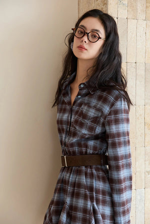 VILZSTUDIOS Blue Plaid Retro Mini Dress