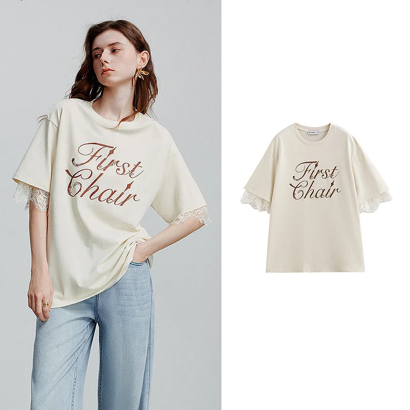 VILZSTUDIOS Stylish Short Lace Sleeve T-Shirt
