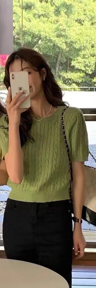 VILZSTUDIOS Slim Knitted Short Sleeve Sweater