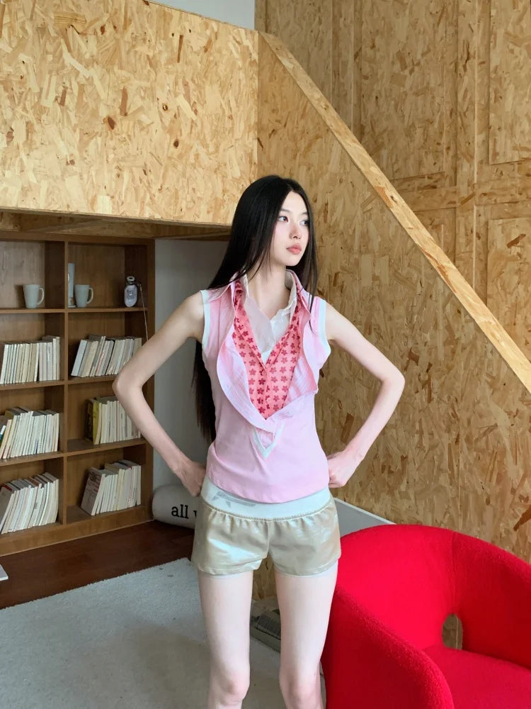 VILZSTUDIOS Pink Layered Sleeveless Blouse