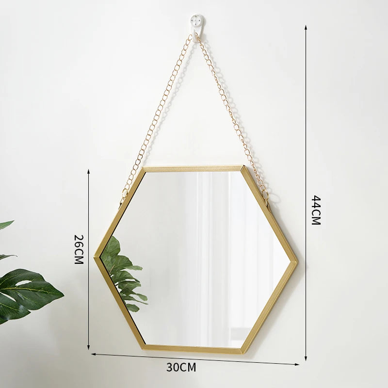 VILZSTUDIOS Hexagon Shape Decorative Mirror Wall Decor Makeup Hanging Mirror Bathroom Cosmetic Mirror Bedroom Room Wall Decoration
