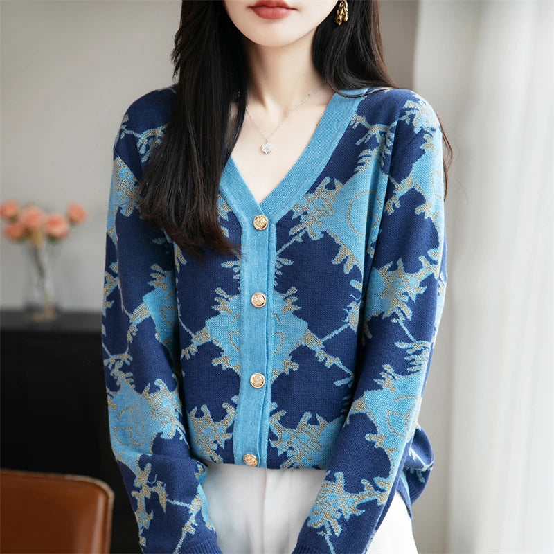 VILZSTUDIOS Chic V-Neck Jacquard Cardigan