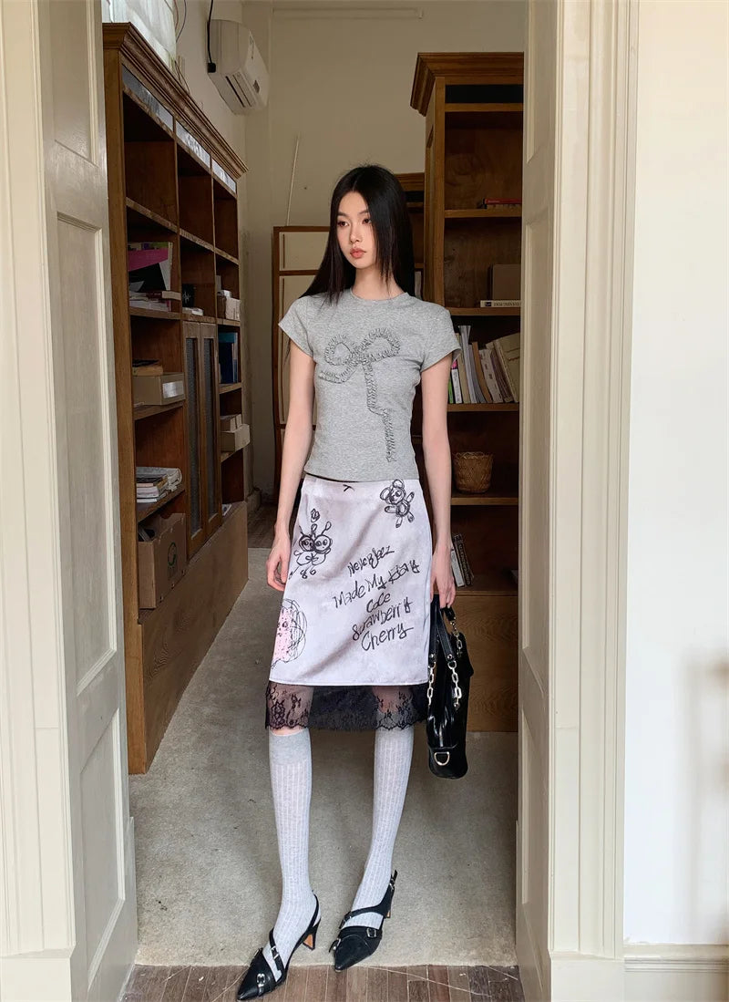 VILZSTUDIOS High Waist Lace Up Graffiti Skirt