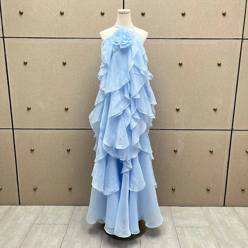 VILZSTUDIOS Elegant Handmade Ruffle Y2K Neck Dress