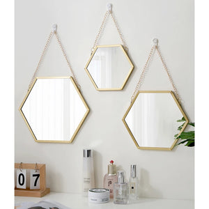VILZSTUDIOS Hexagon Shape Decorative Mirror Wall Decor Makeup Hanging Mirror Bathroom Cosmetic Mirror Bedroom Room Wall Decoration