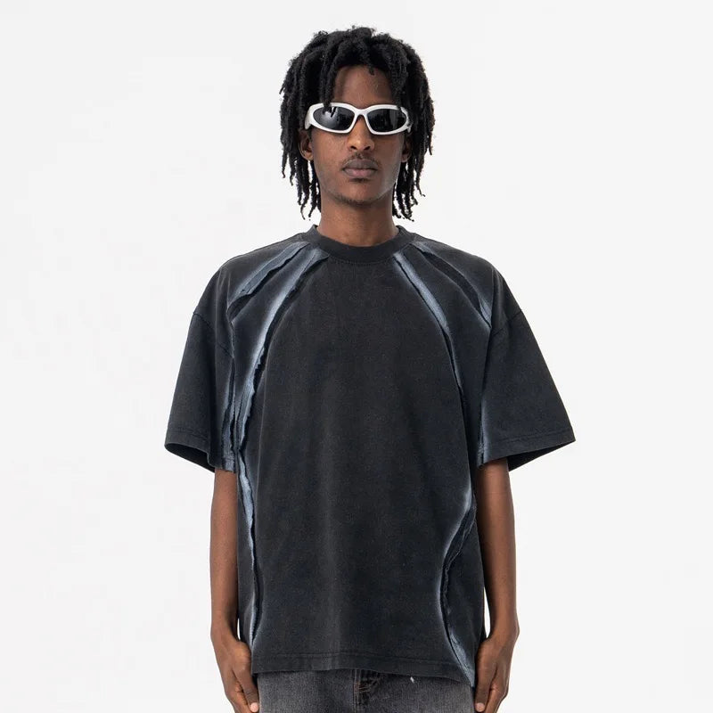 VILZSTUDIOS Vibrant Graphic Print Striped T-Shirt
