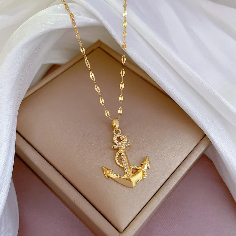 VILZSTUDIOS 316 Stainless Steel Ship's Anchor Pendant Necklace