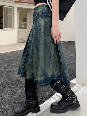 VILZSTUDIOS Vintage Aesthetic Pleated Denim Mini Skirt
